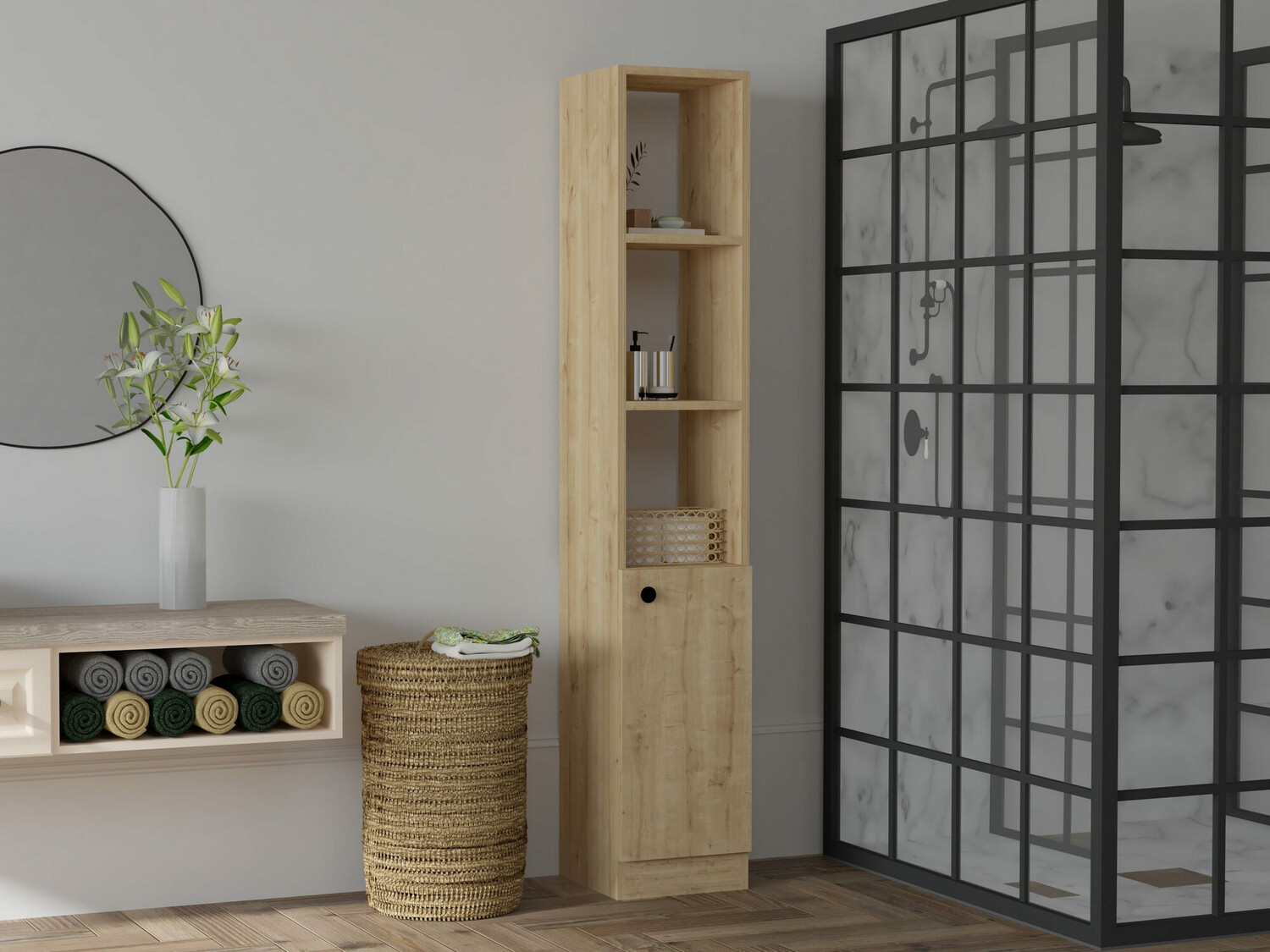 Beépített fürdőszoba szekrény Kailua 2599 (Világosbarna)