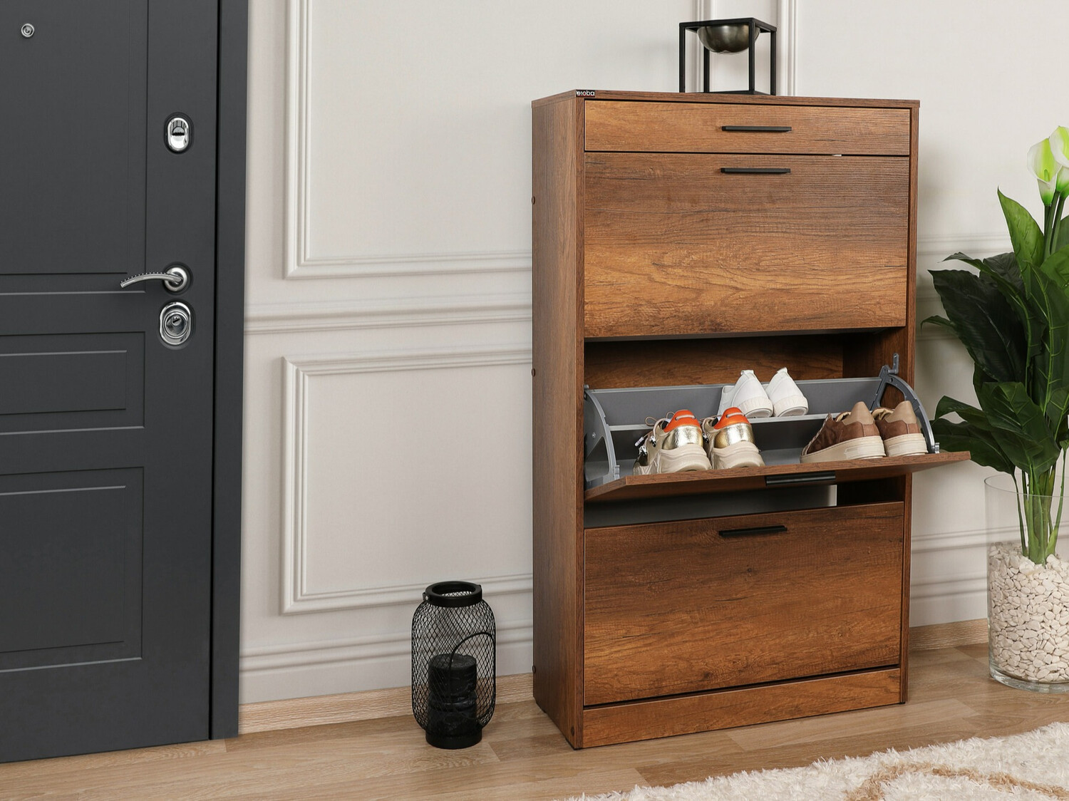 Cipőtároló Kailua 1033 (Fekete + Dió)