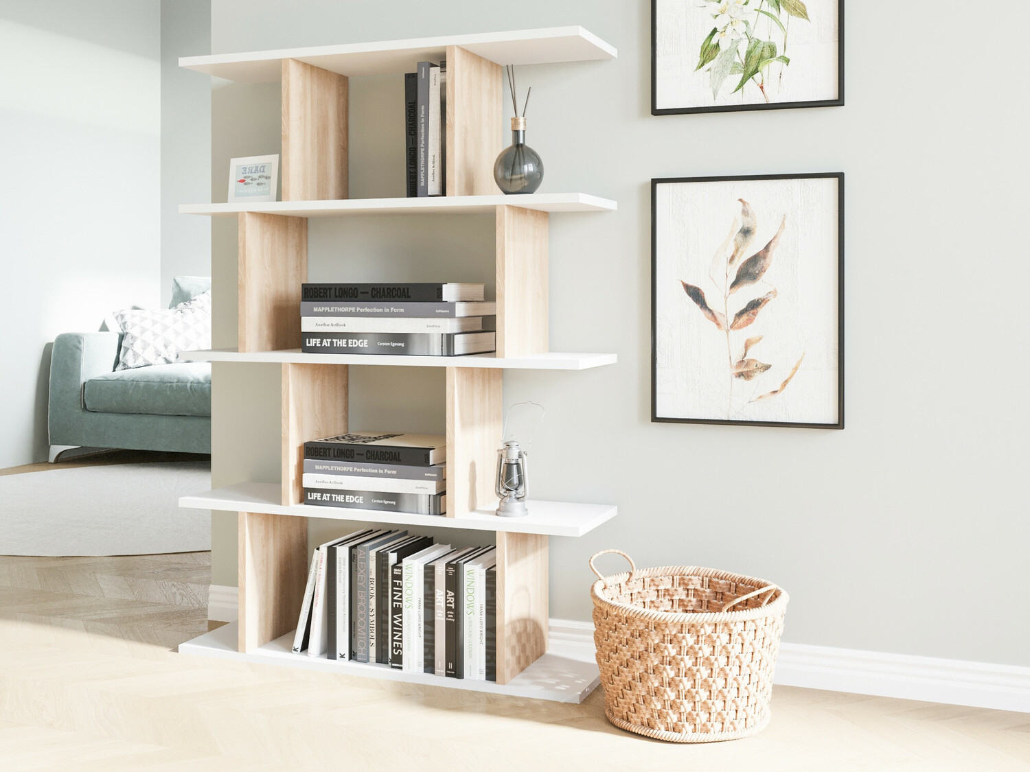 Könyvespolc Kailua 1048 (Fehér + Tölgy)