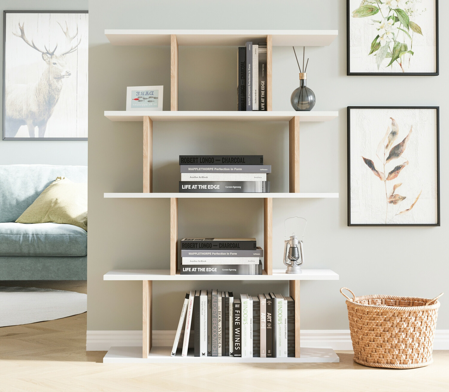 Könyvespolc Kailua 1048 (Fehér + Tölgy)