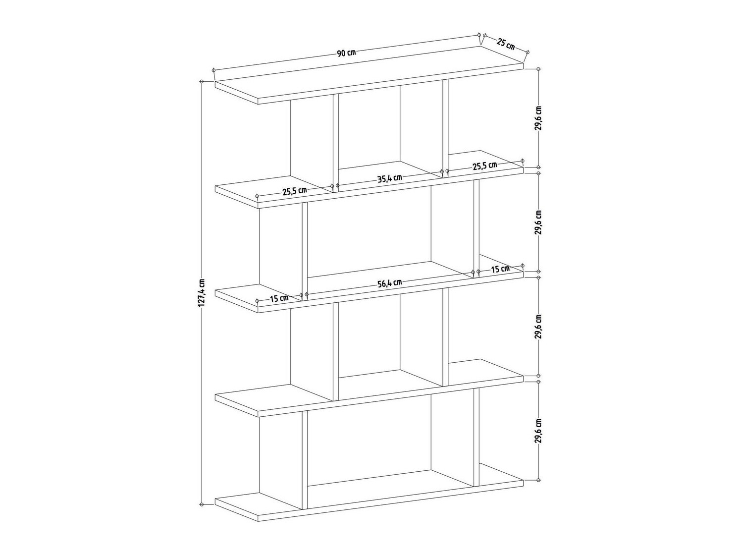 Könyvespolc Kailua 1048 (Fehér + Tölgy)