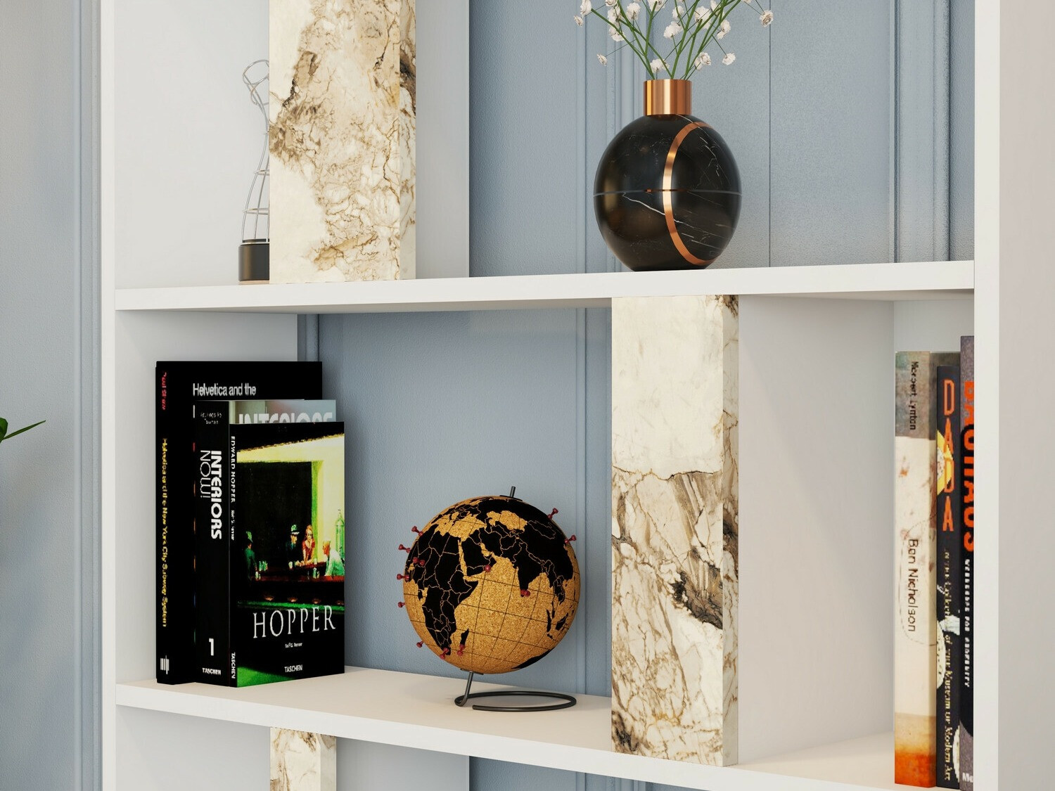 Könyvespolc Kailua 1069 (Fehér + Fehér márvány)