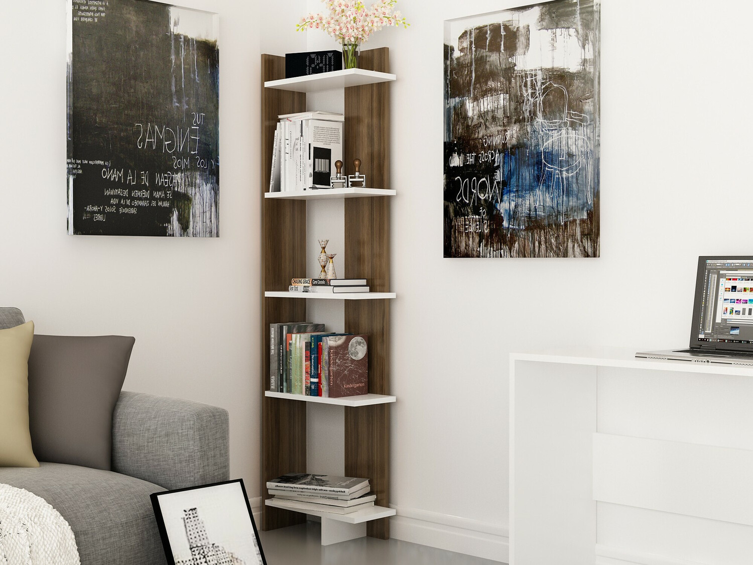 Könyvespolc Kailua 1074 (Dió + Fehér)