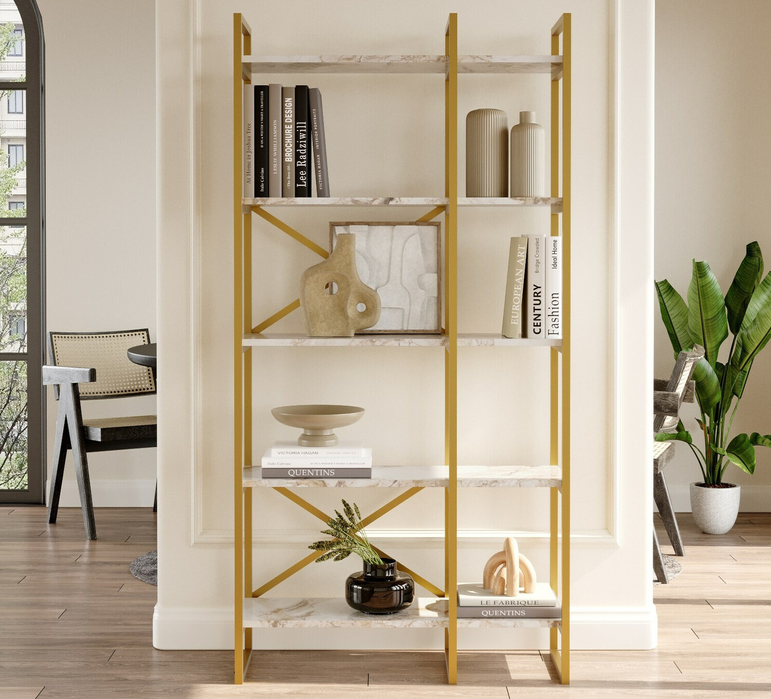 Könyvespolc Kailua 1082 (Fehér márvány + Aranysárga)