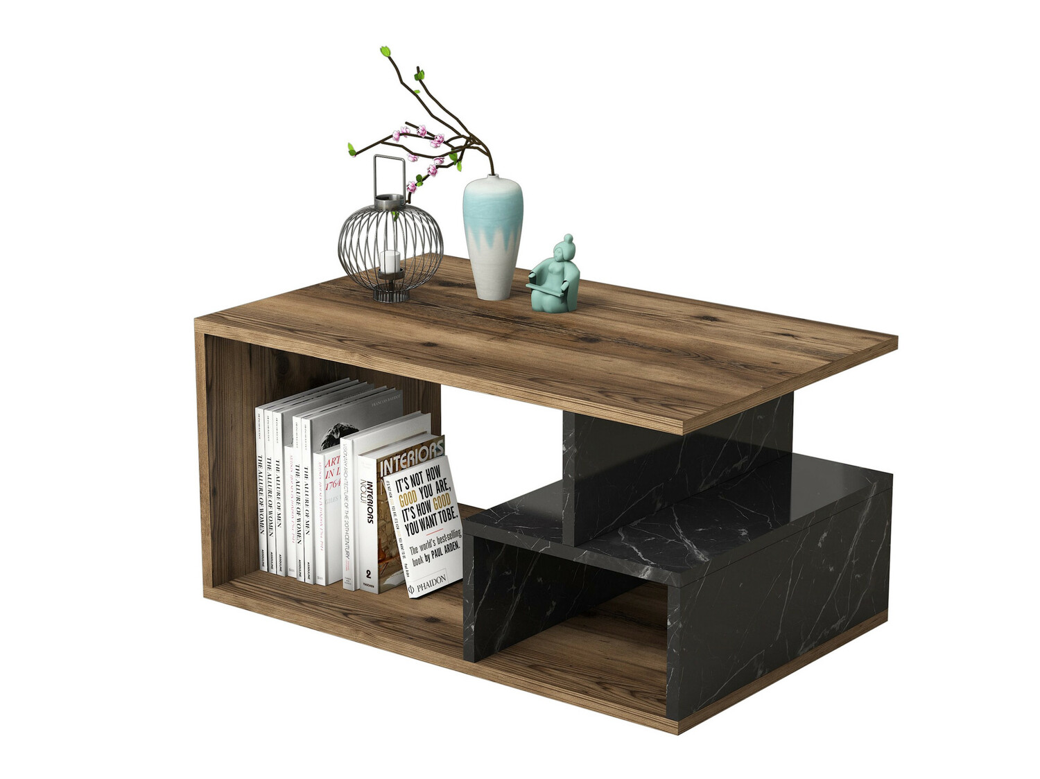 Dohányzóasztal Kailua 1104 (Dió + Fekete márvány)