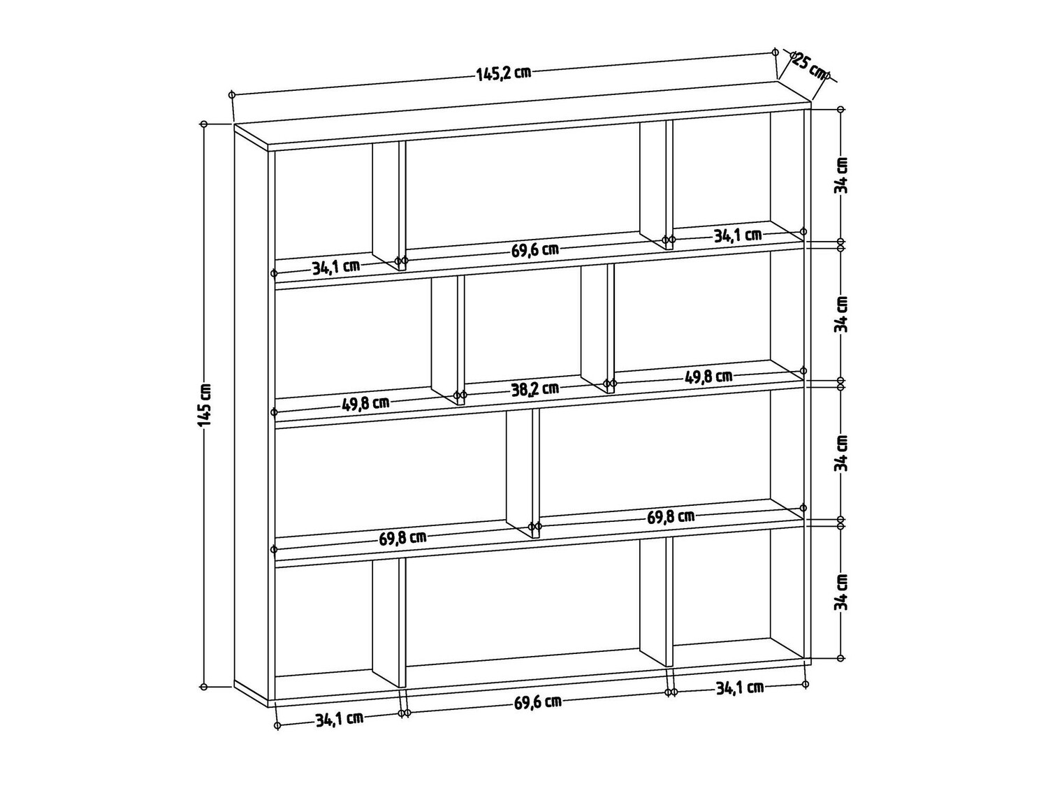 Könyvespolc Kailua 1095 (Tölgy + Fehér)