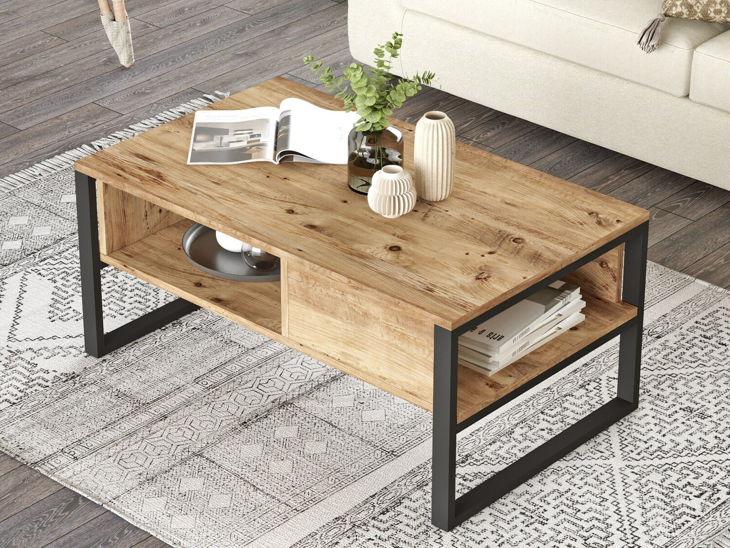 Dohányzóasztal Kailua 1220 (Fekete + Fenyő)