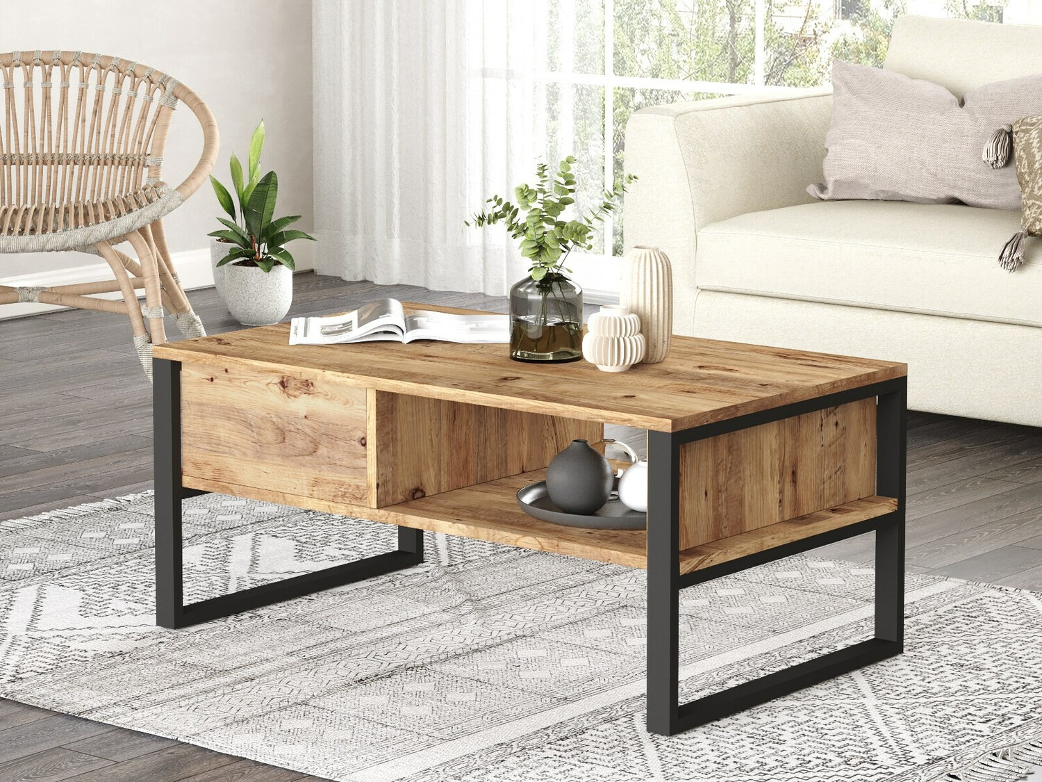 Dohányzóasztal Kailua 1220 (Fekete + Fenyő)