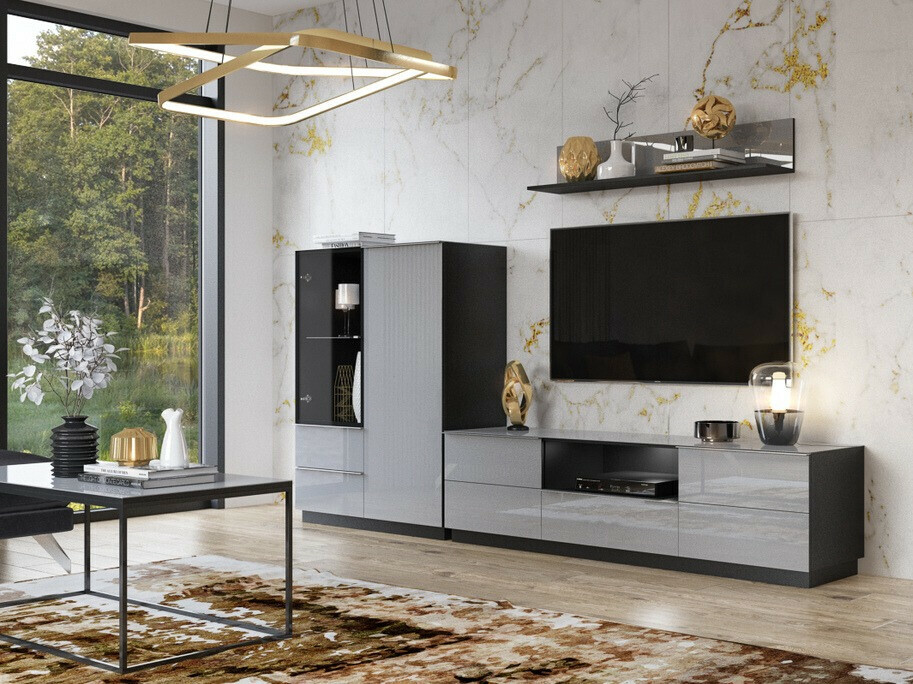 TV-állvány Fervese 111 (Fekete + Fényes szürke)