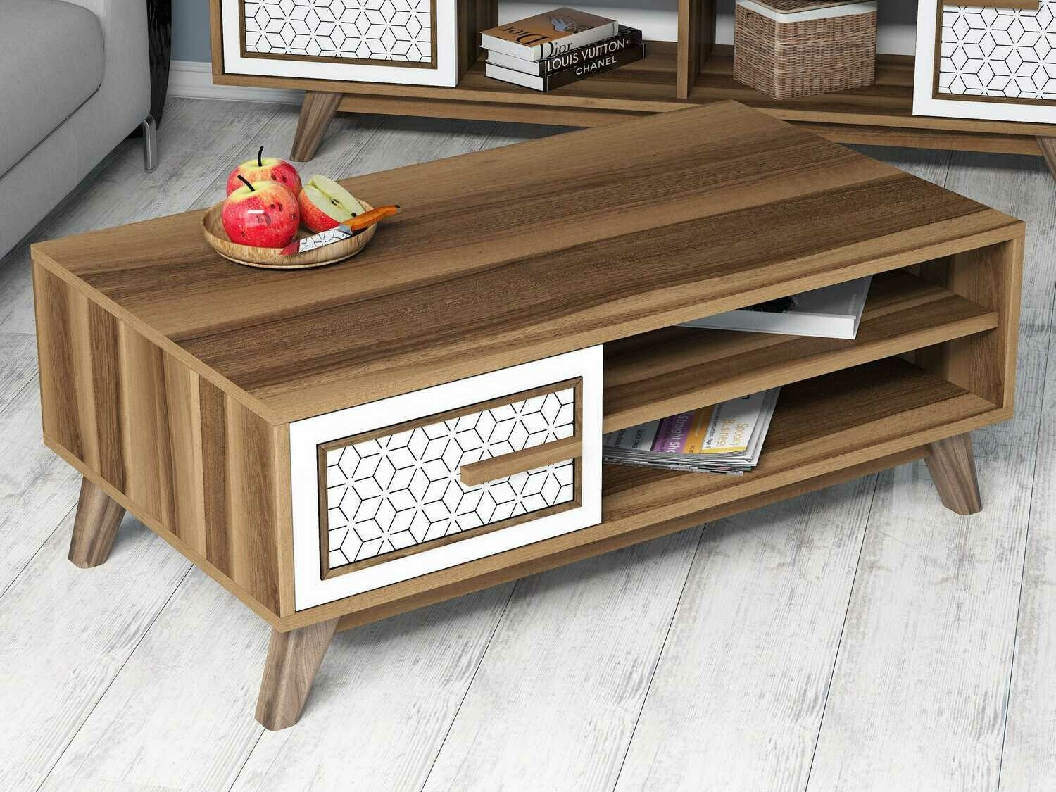 Dohányzóasztal Kailua 1274 (Fehér + Dió)