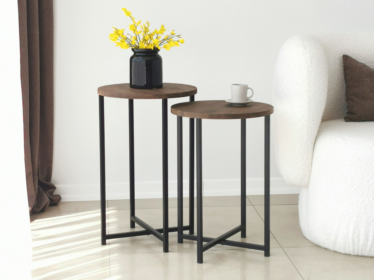 Oldalsó asztalok szett Kailua 1625 (Fekete + Dió)