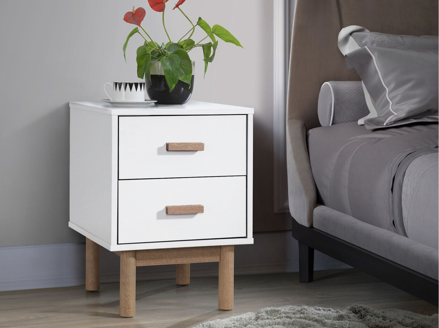 Éjjeliszekrény Nolcalu 102 (Fehér + Tölgy)