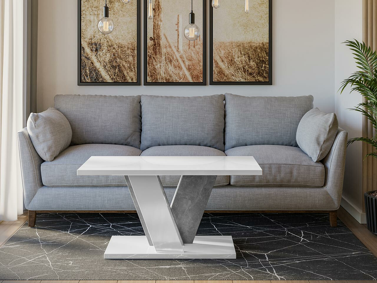 Dohányzóasztal Goodyear 128 (Fényes fehér + Szürke)