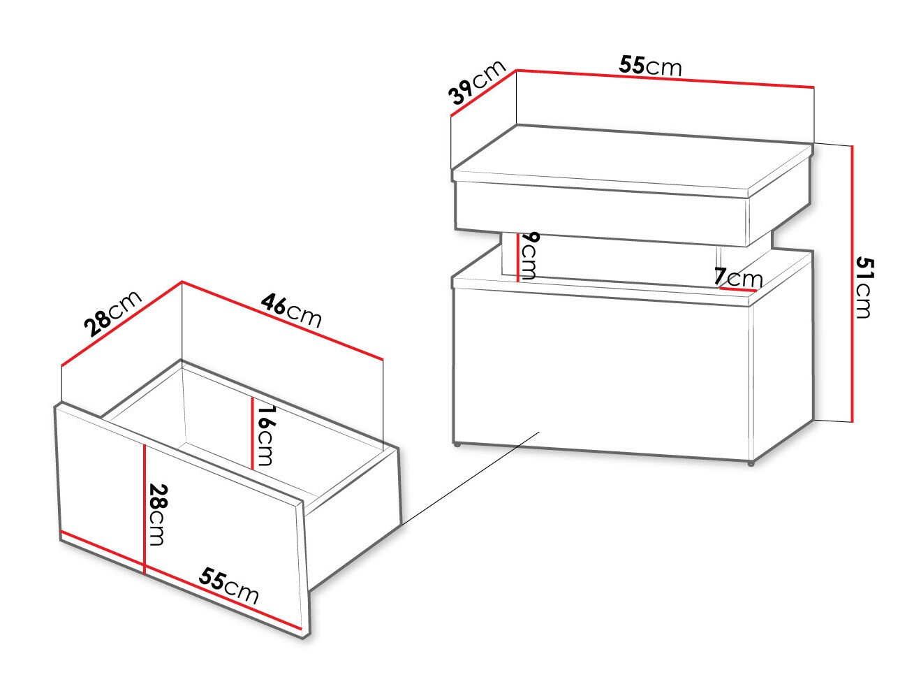 Éjjeliszekrény Monfero 102 (Fekete + Fényes fekete)