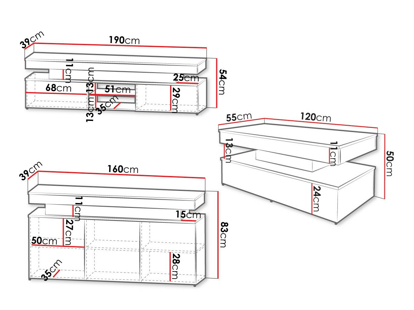 Nappali szett Monfero (Fekete + Fényes fekete)