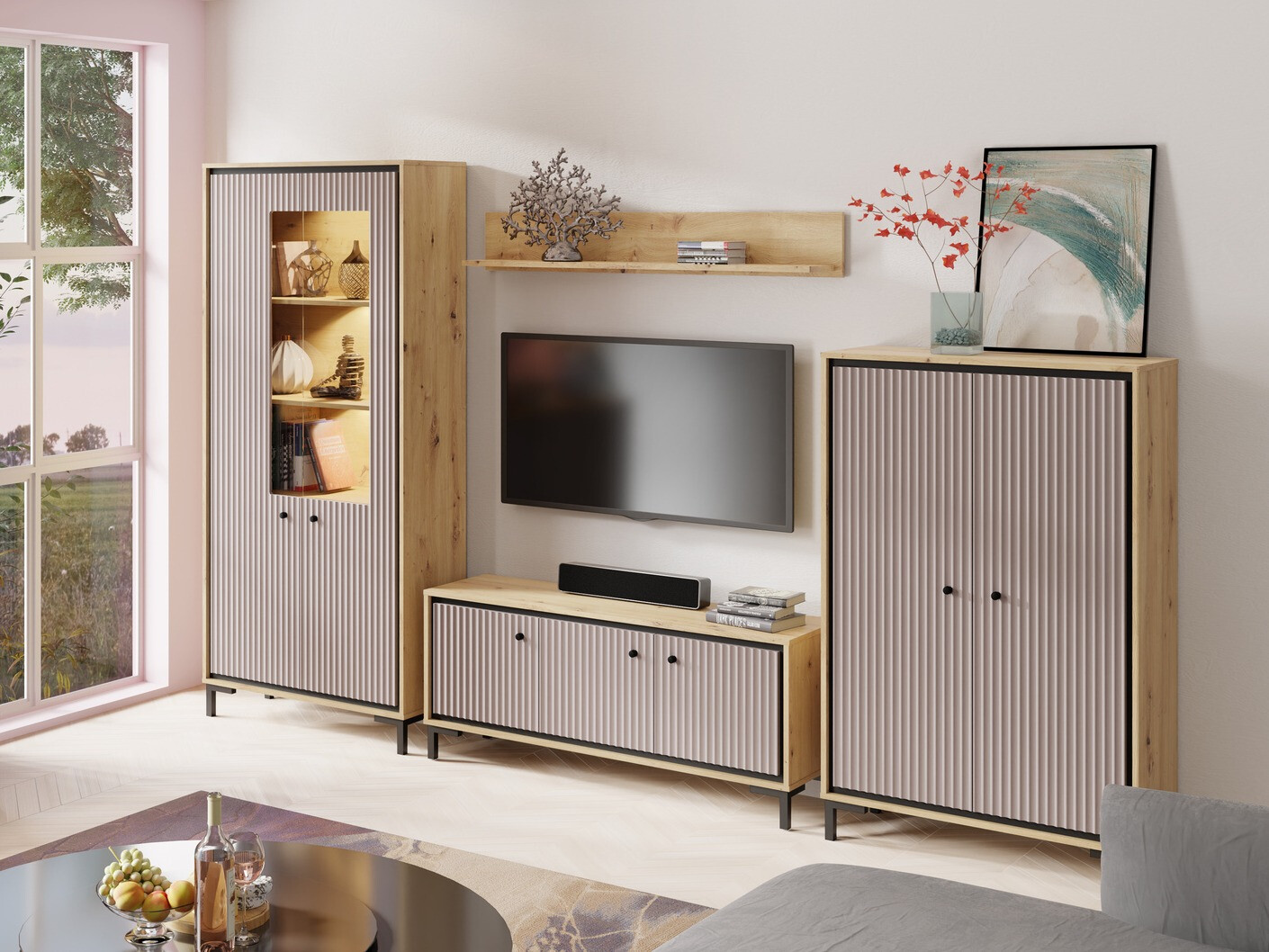 Nappali szett Reno J107 (Rózsaszín + Artisan tölgy)