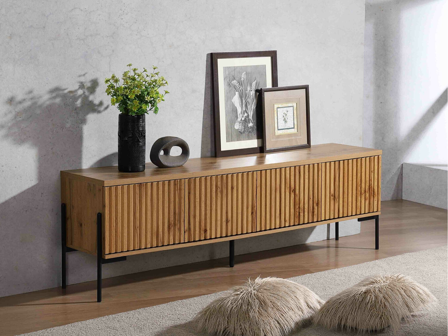 TV-állvány Denton 1188 (Fekete + Wotan tölgy)