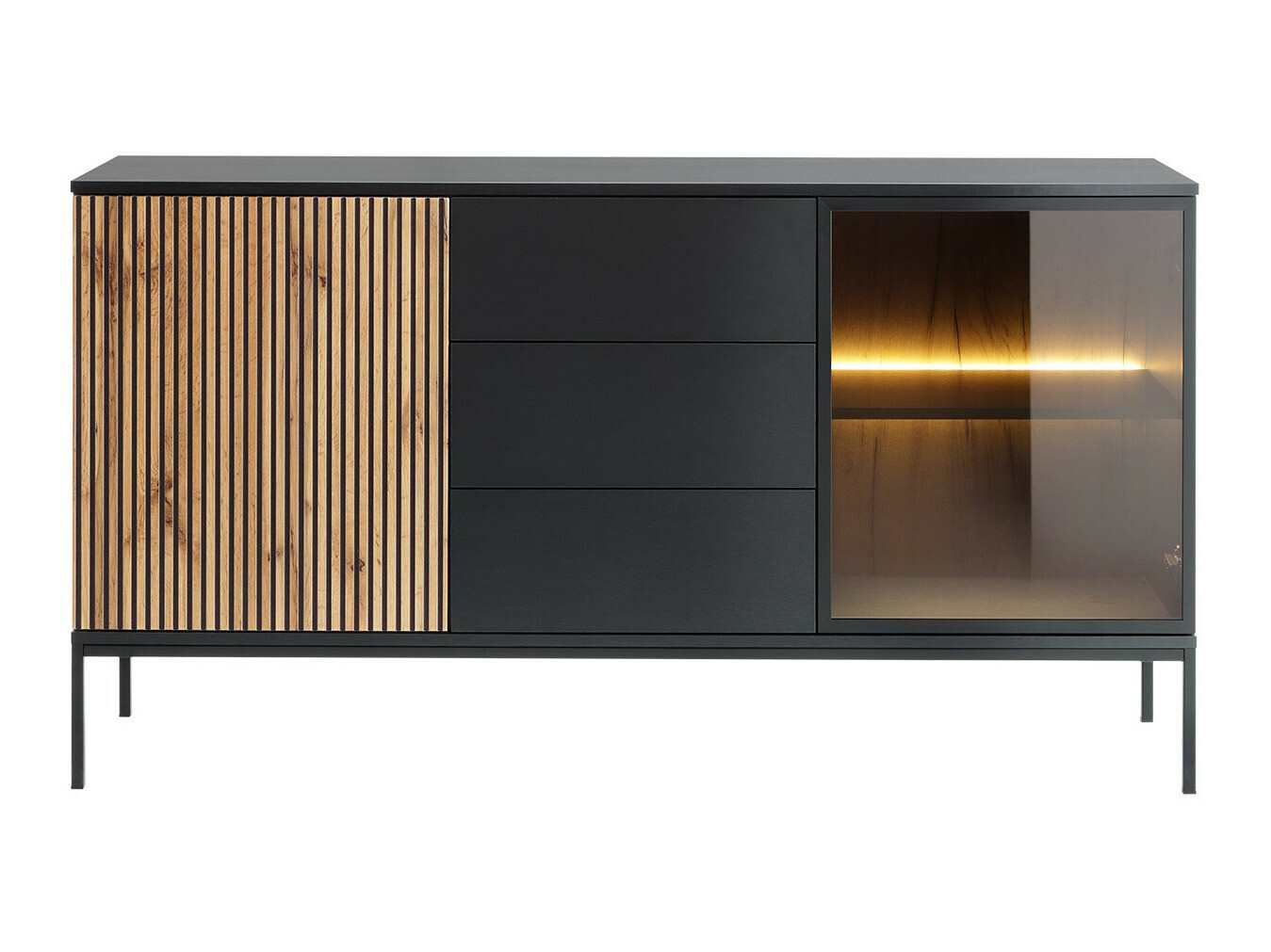 Komód Soferi 108 (Fekete + Wotan tölgy)