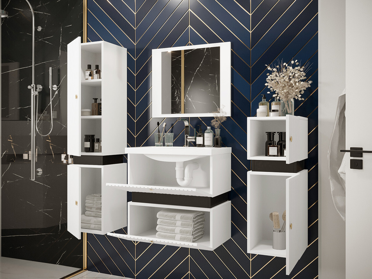 Fürdőszoba garnitúra Hartford K103 (Fehér + Fekete)