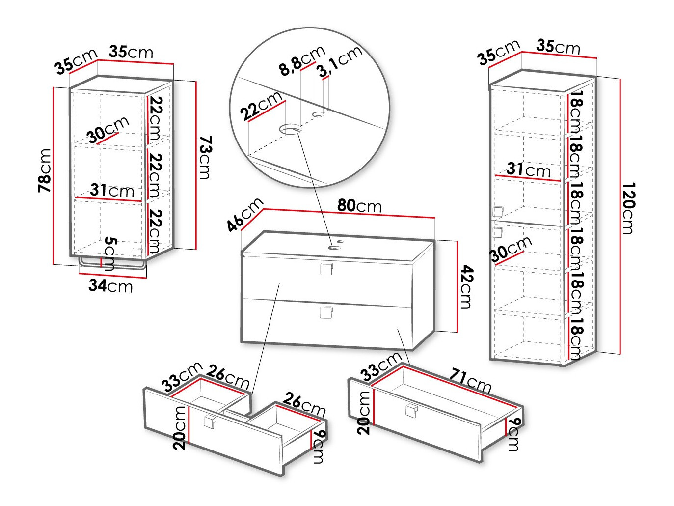 Fürdőszobai garnitúra Orlvera 105 (Fehér)