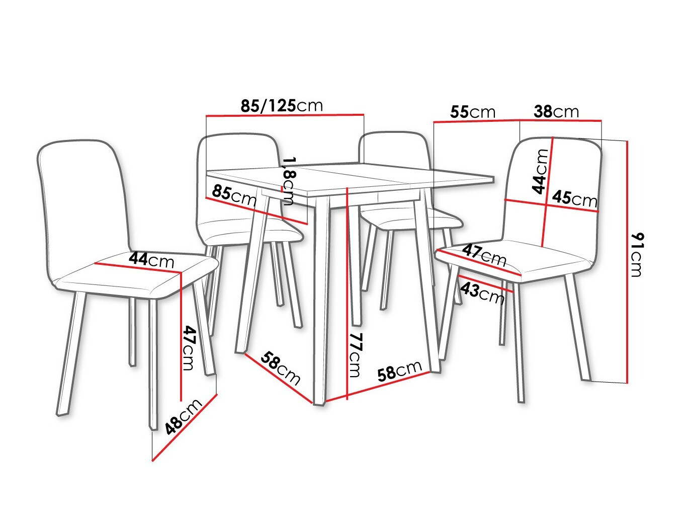Étkezőgarnitúra Edmond 116 (Szürke márvány + Fekete)