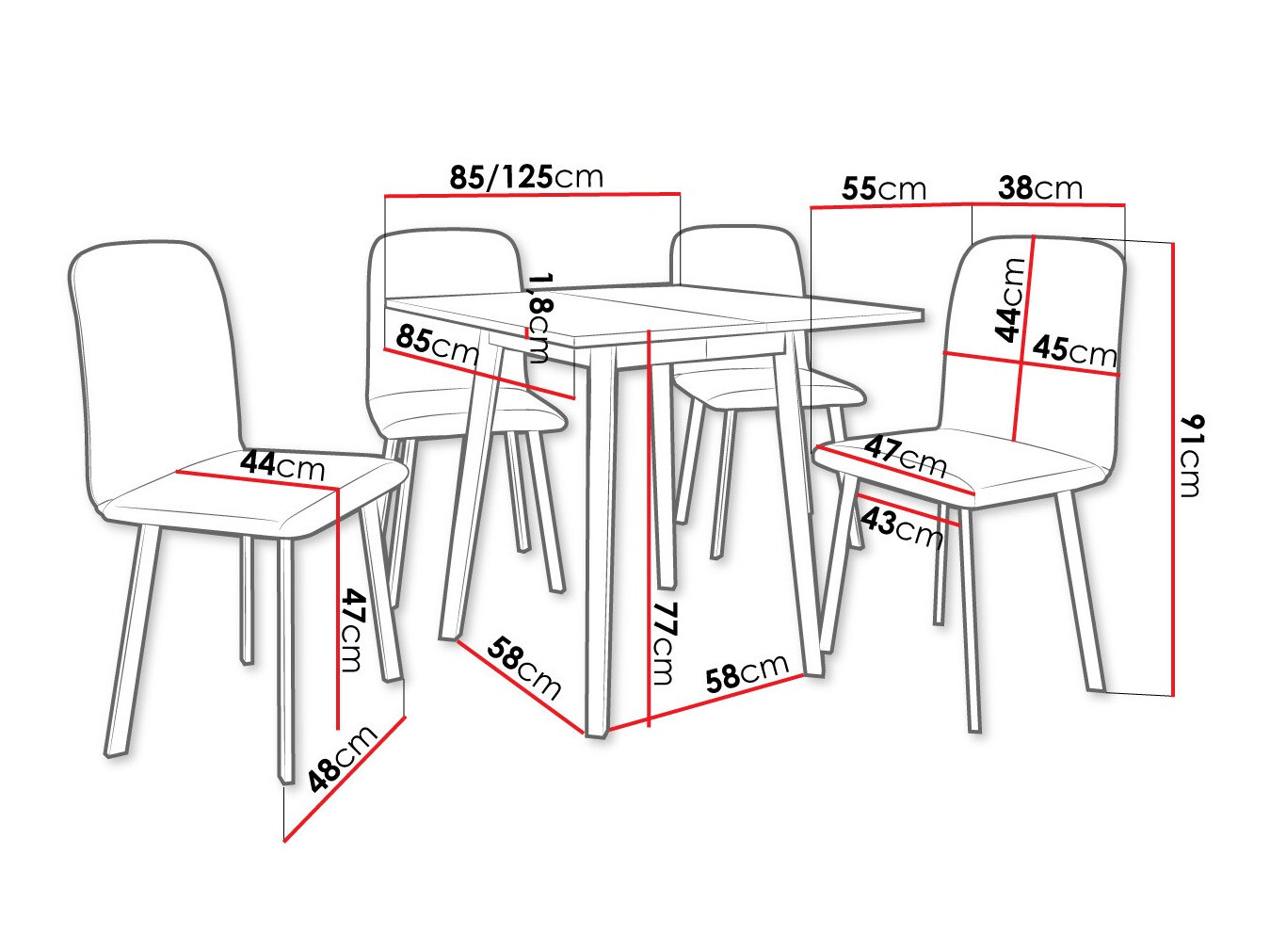 Étkezőgarnitúra Edmond 116 (Szürke márvány + Fekete)