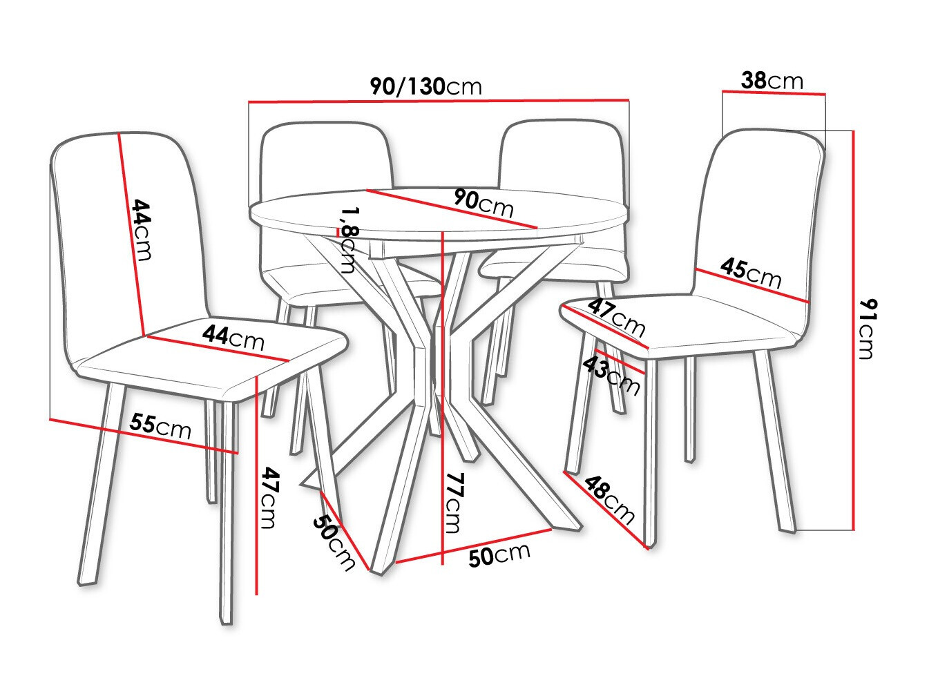 Étkezőgarnitúra Edmond 118 (Fehér + Fekete)