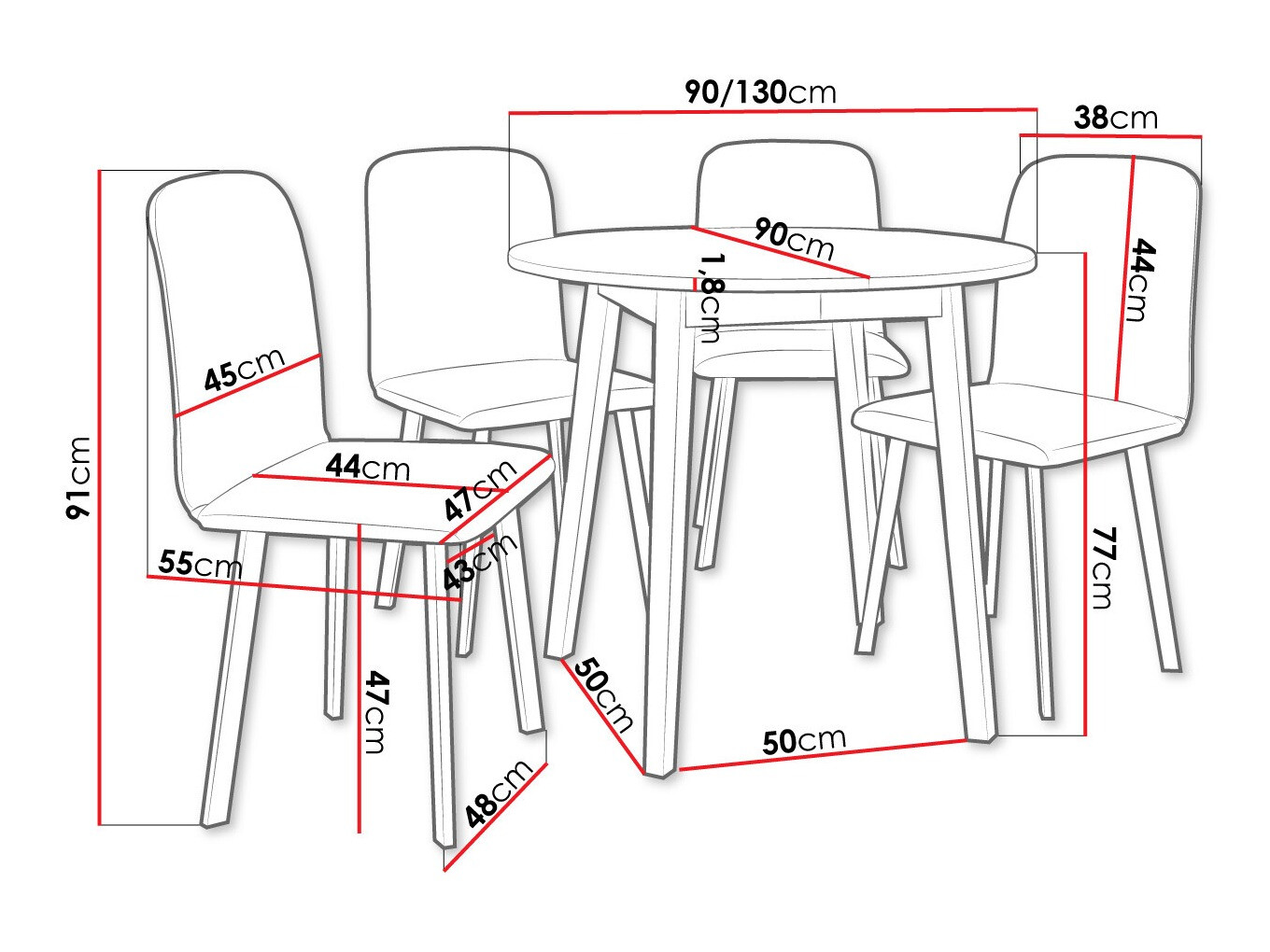 Étkezőgarnitúra Edmond 119 (Fehér + Fekete)