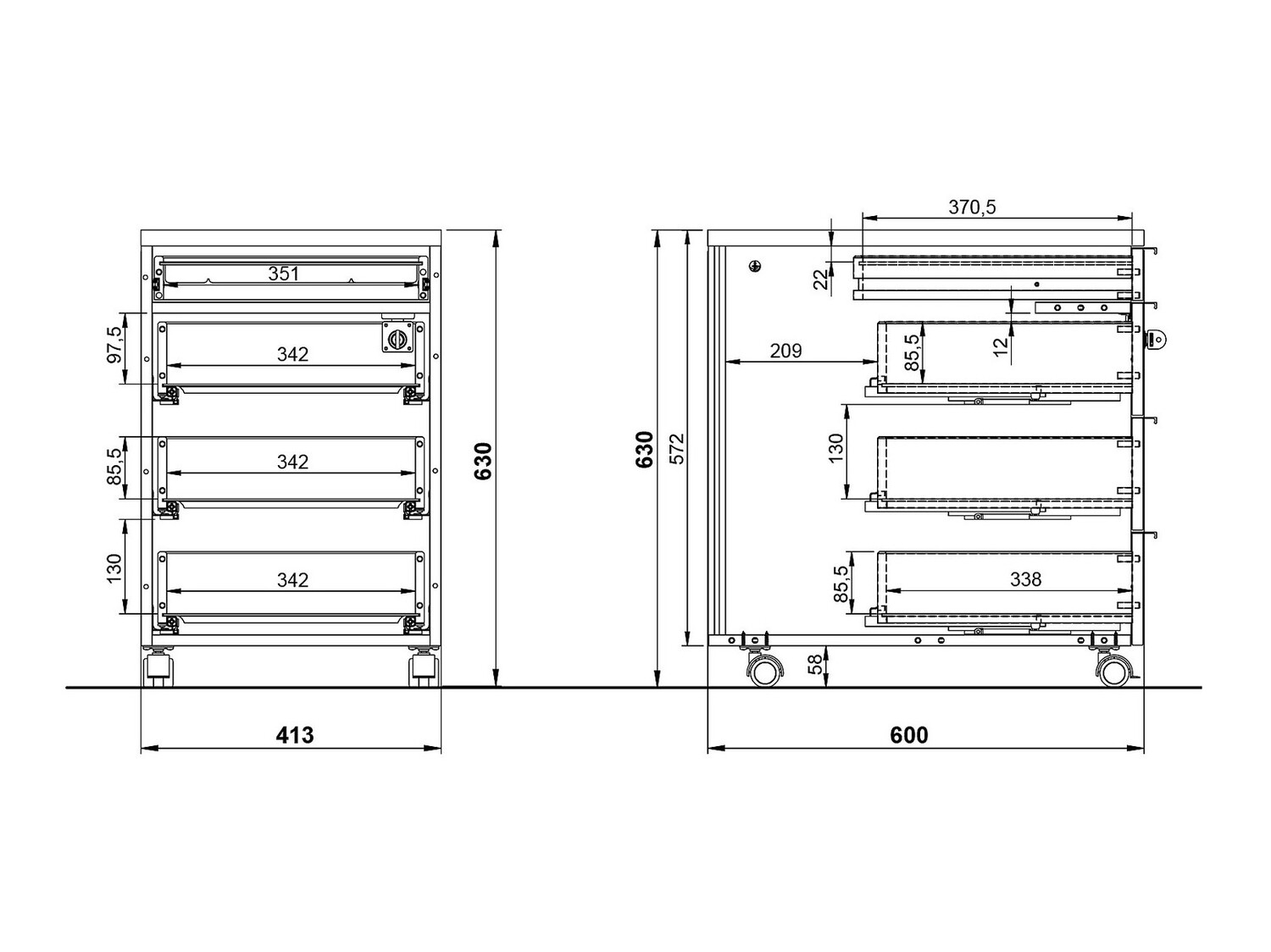 Görgős konténer Feltoru 106 (Fehér)