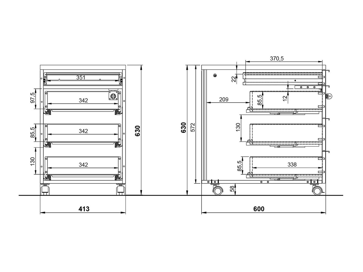 Görgős konténer Feltoru 106 (Grafit)