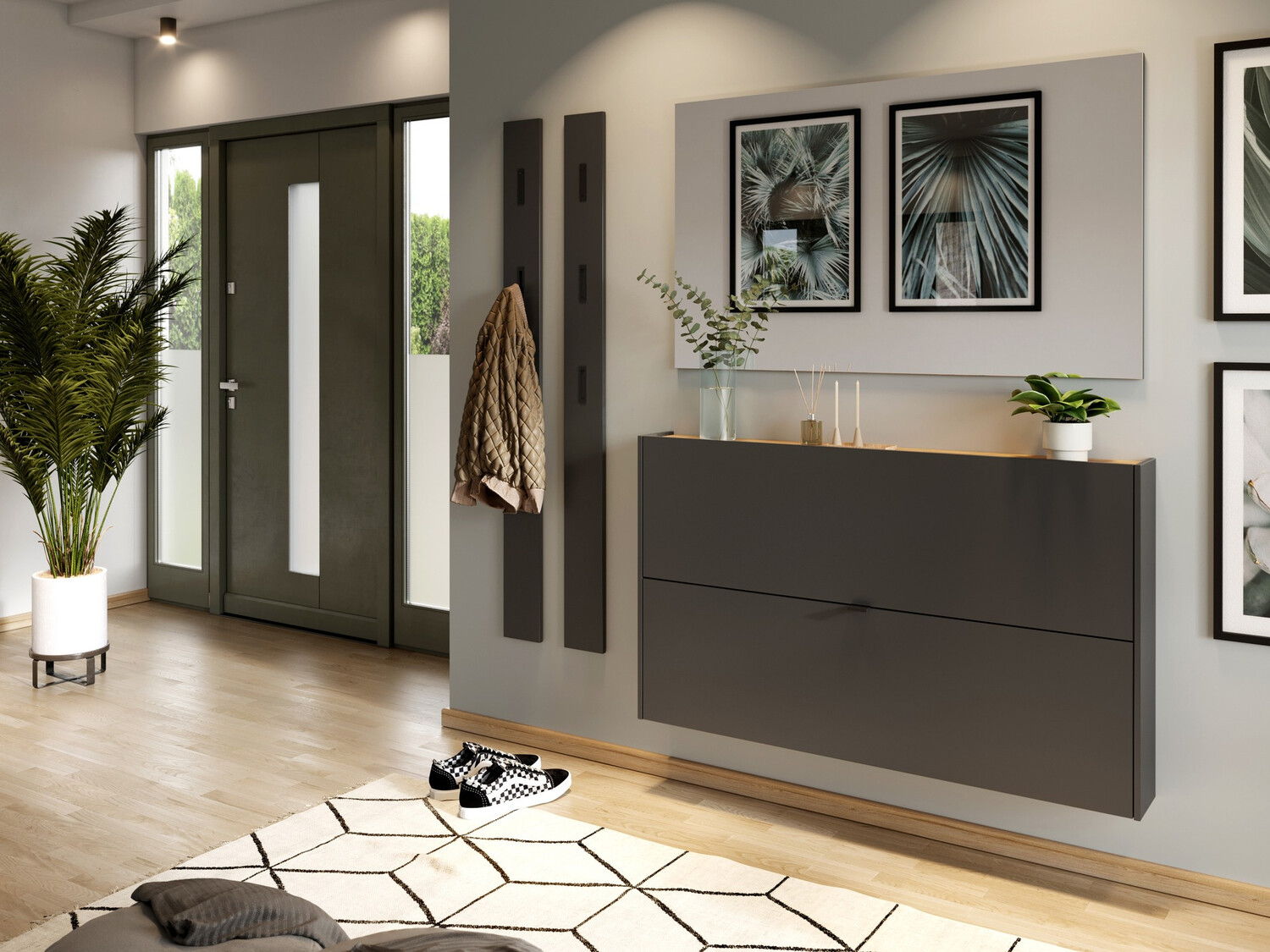 Cipőtároló Cirsale 108 (Grafit + Navarra tölgy)