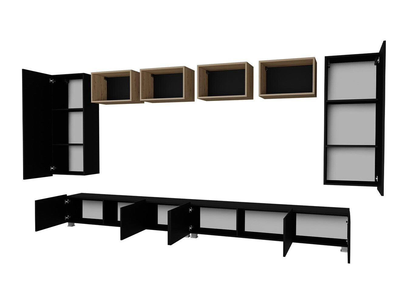 Nappali szett Tivdalu 155 (Fekete + Fényes fekete + Artisan tölgy)