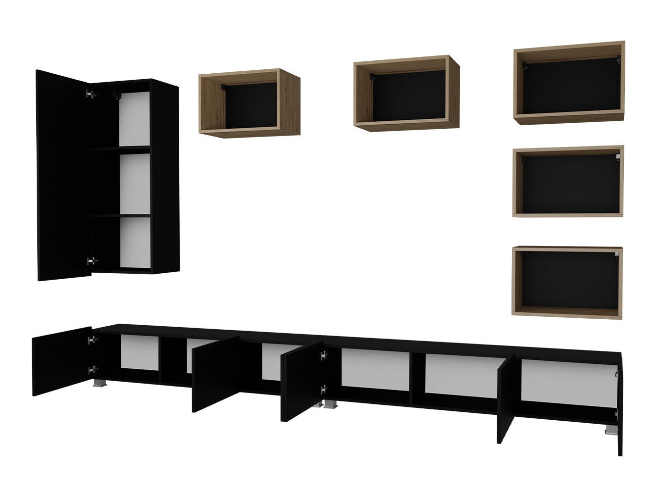 Nappali szett Tivdalu 157 (Fekete + Fényes fekete + Artisan tölgy)