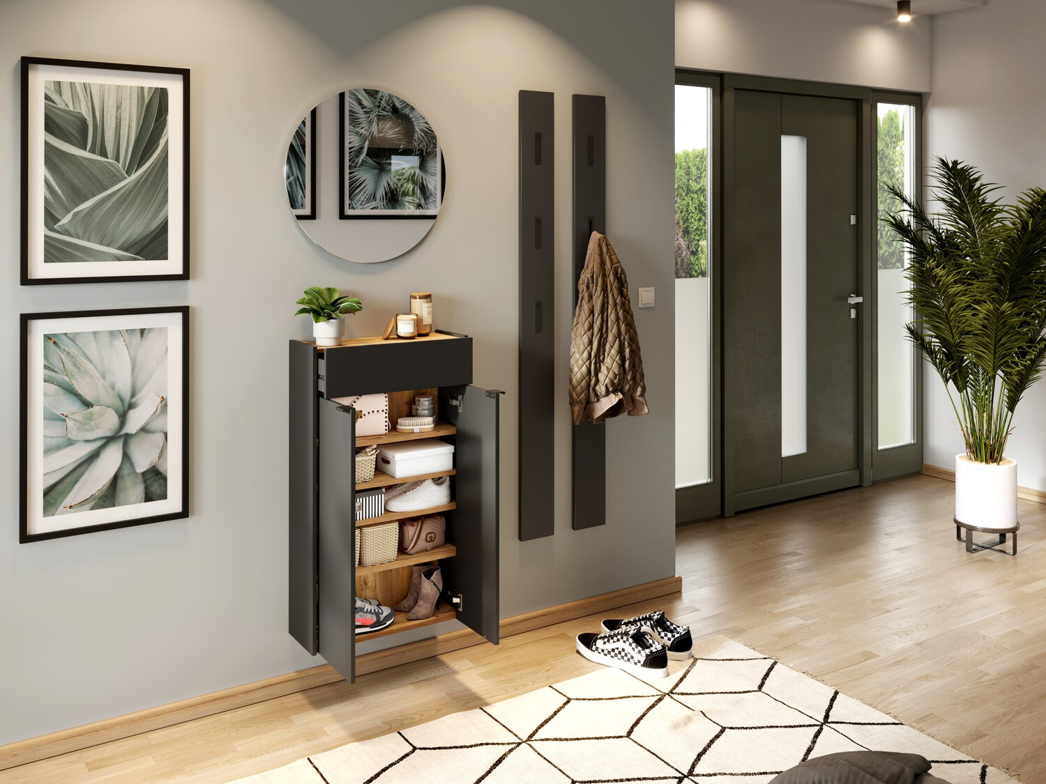 Előszoba garnitúra Cirsale 104 (Grafit + Navarra tölgy)