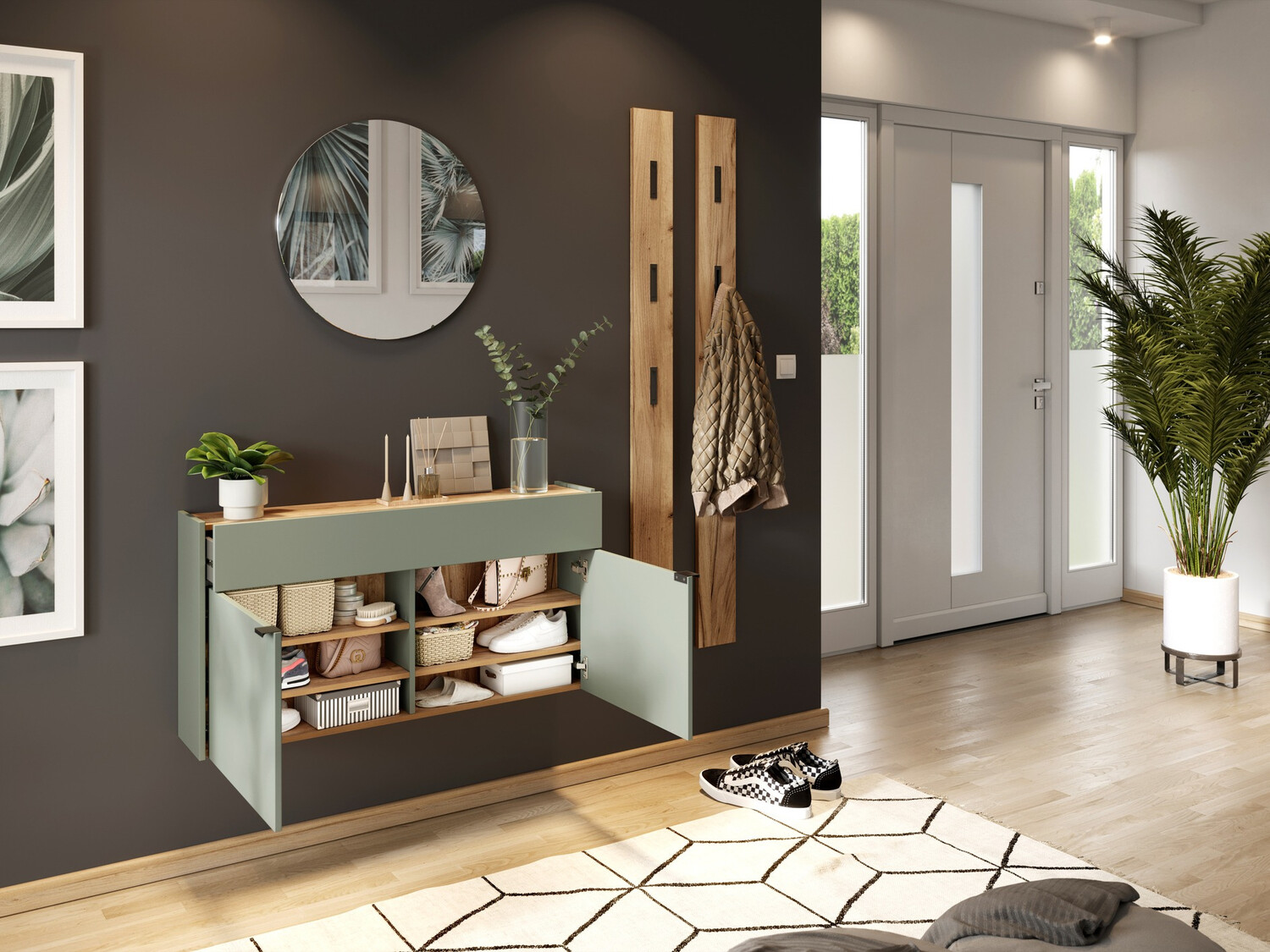 Előszoba garnitúra Cirsale 106 (Poros zöld + Navarra tölgy)