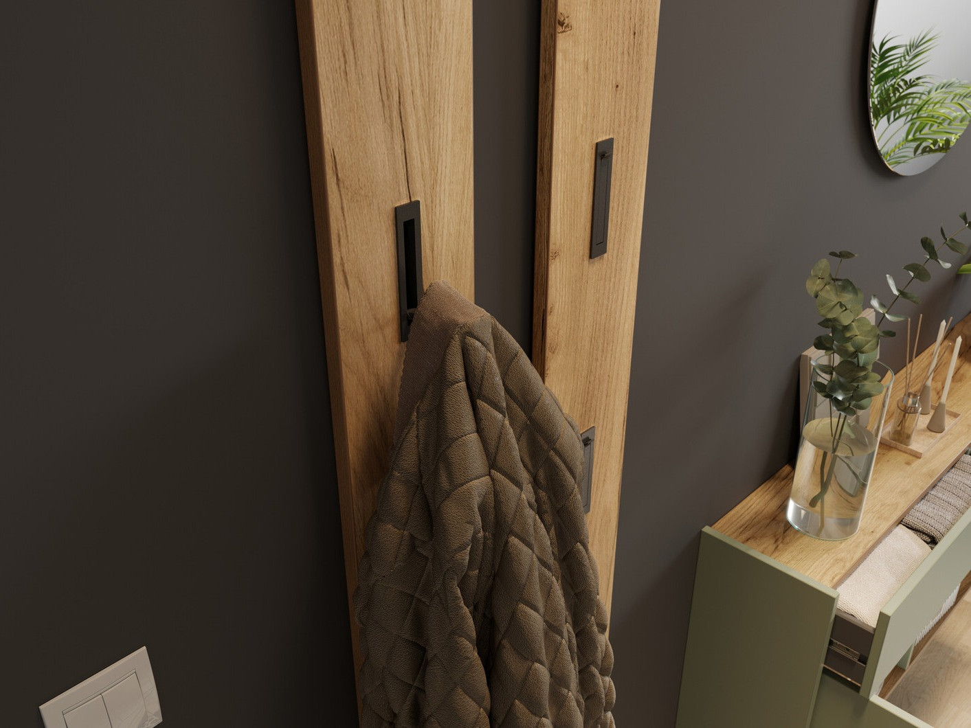 Előszoba garnitúra Cirsale 106 (Poros zöld + Navarra tölgy)