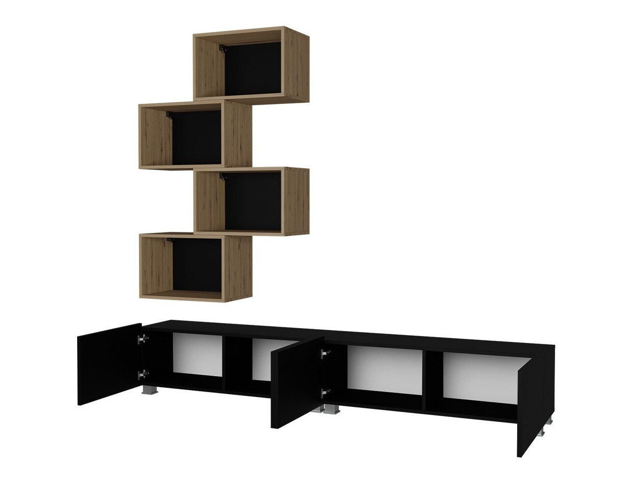 Nappali szett Tivdalu 150 (Fekete + Fényes fekete + Artisan tölgy)