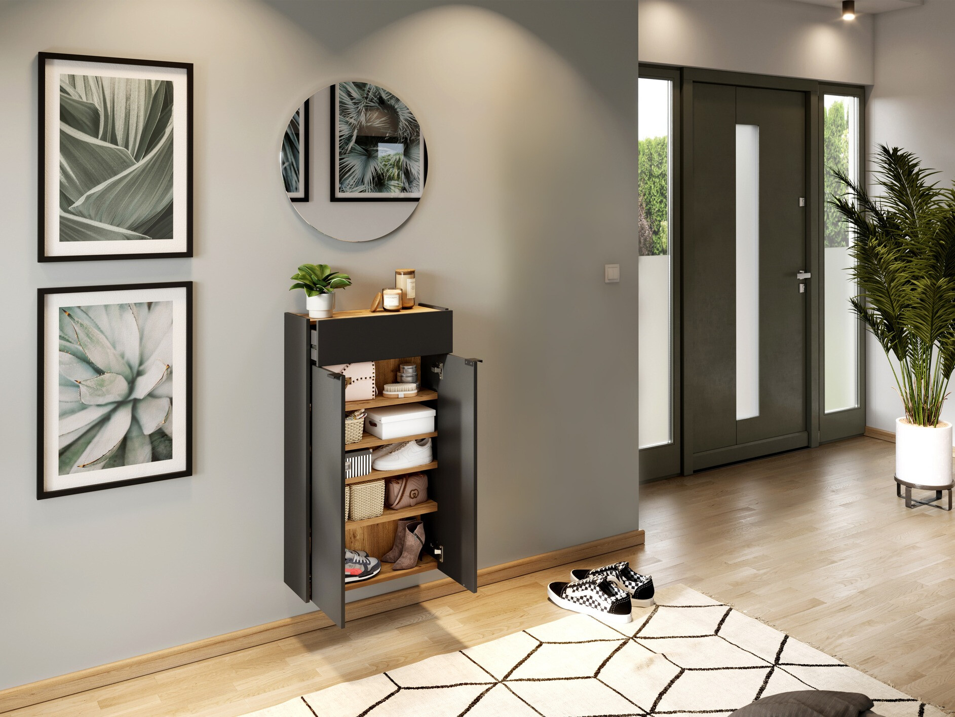 Előszoba garnitúra Cirsale 104 (Grafit + Navarra tölgy)