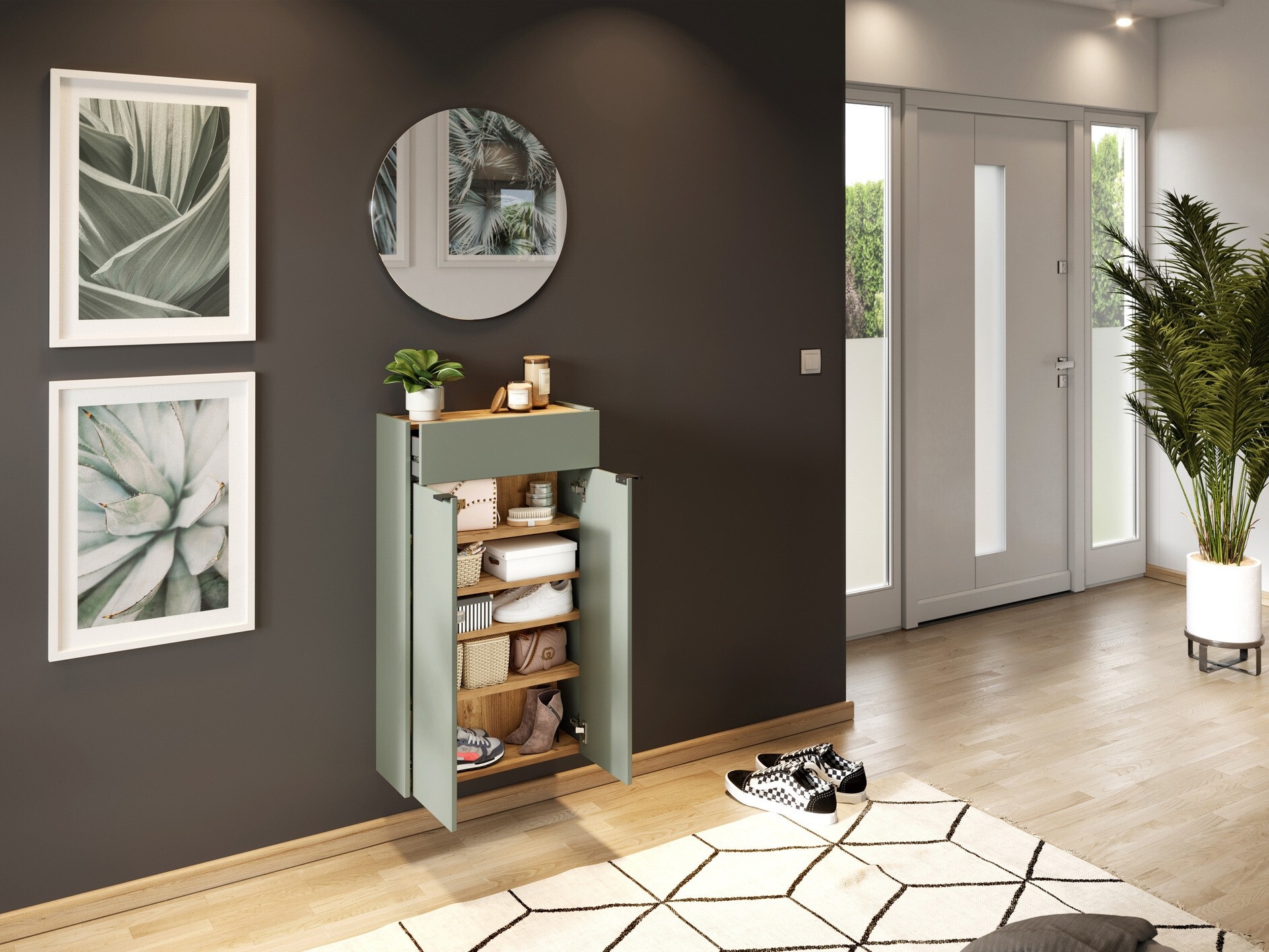 Előszoba garnitúra Cirsale 104 (Poros zöld + Navarra tölgy)