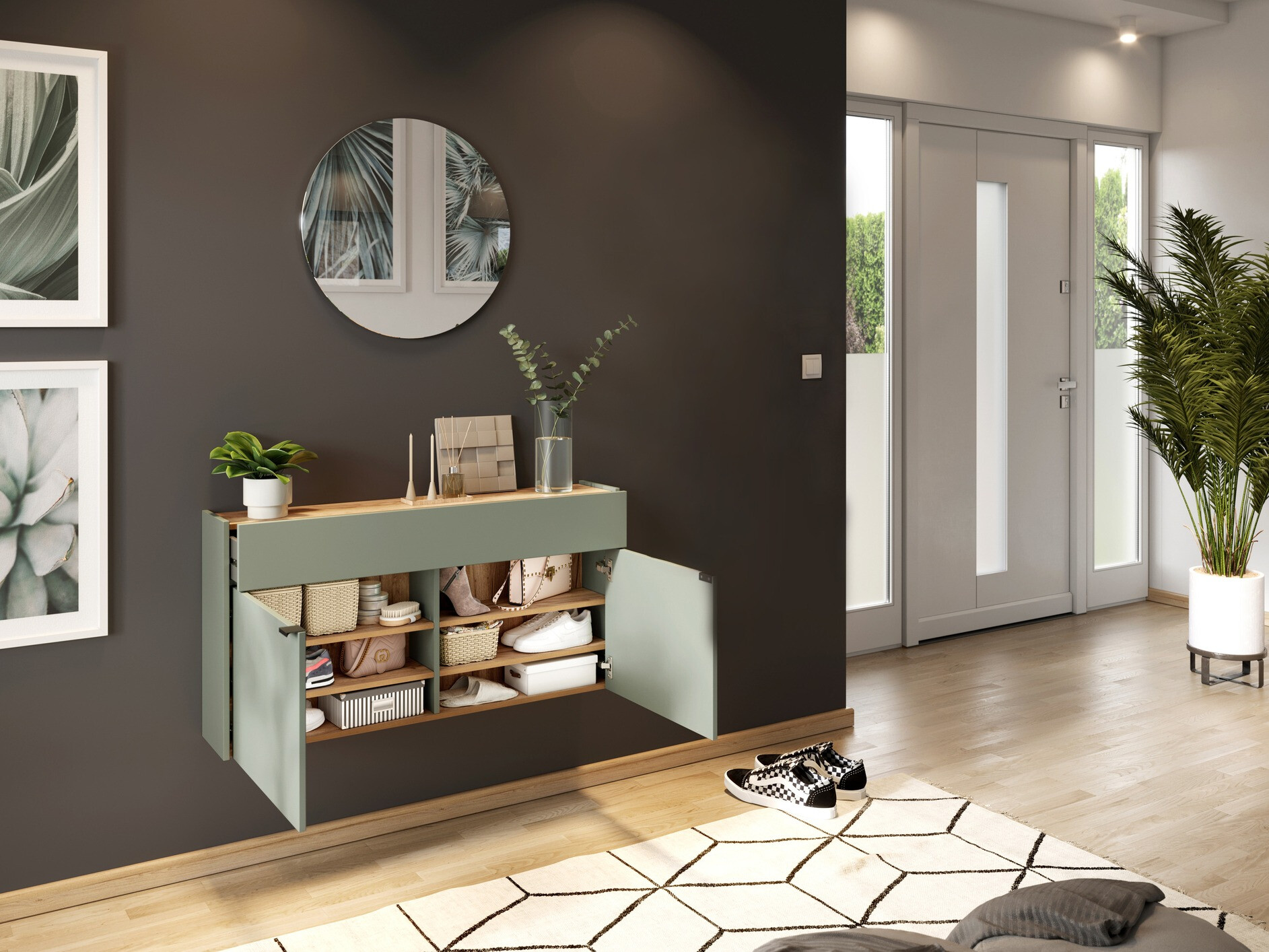 Előszoba garnitúra Cirsale 106 (Poros zöld + Navarra tölgy)