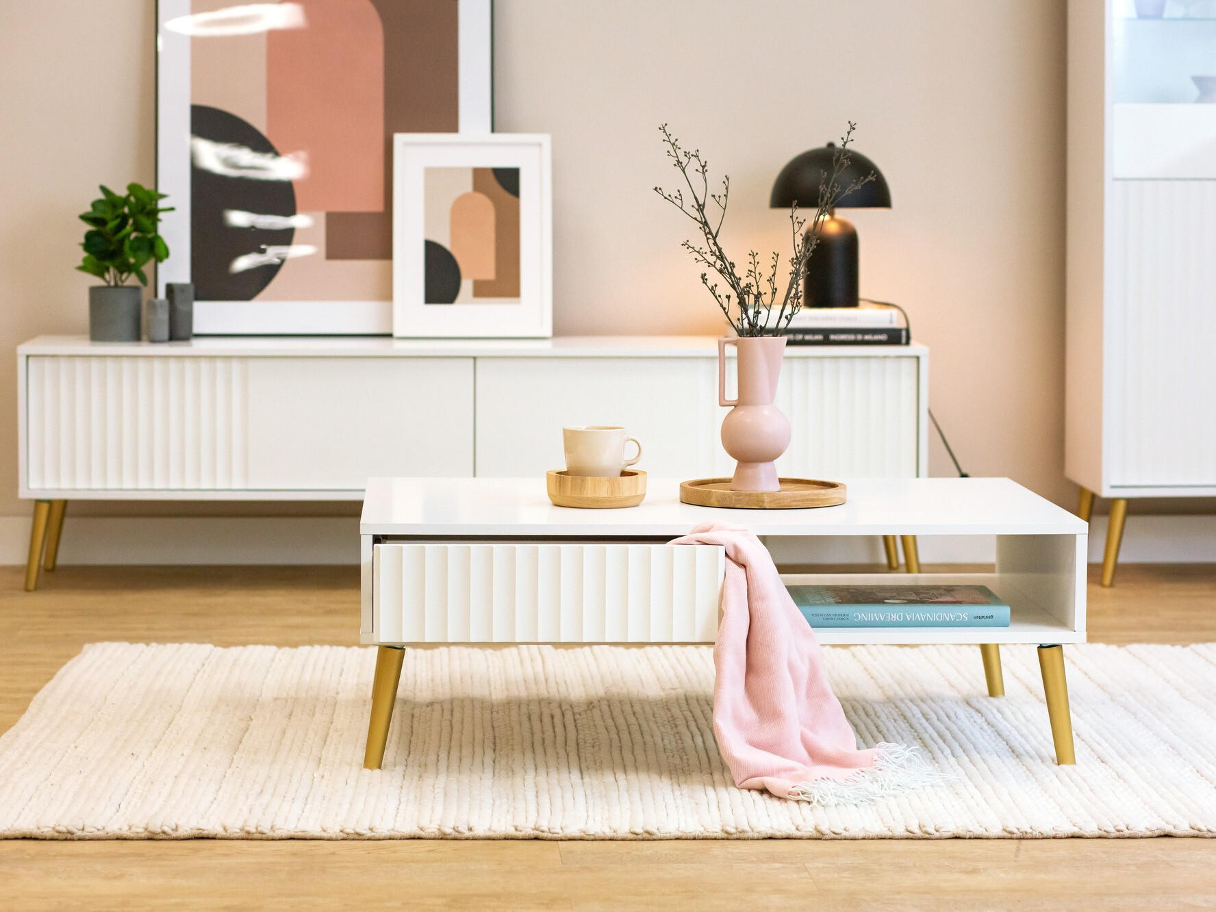 Dohányzóasztal Cirferi 103 (Fehér + Aranysárga)