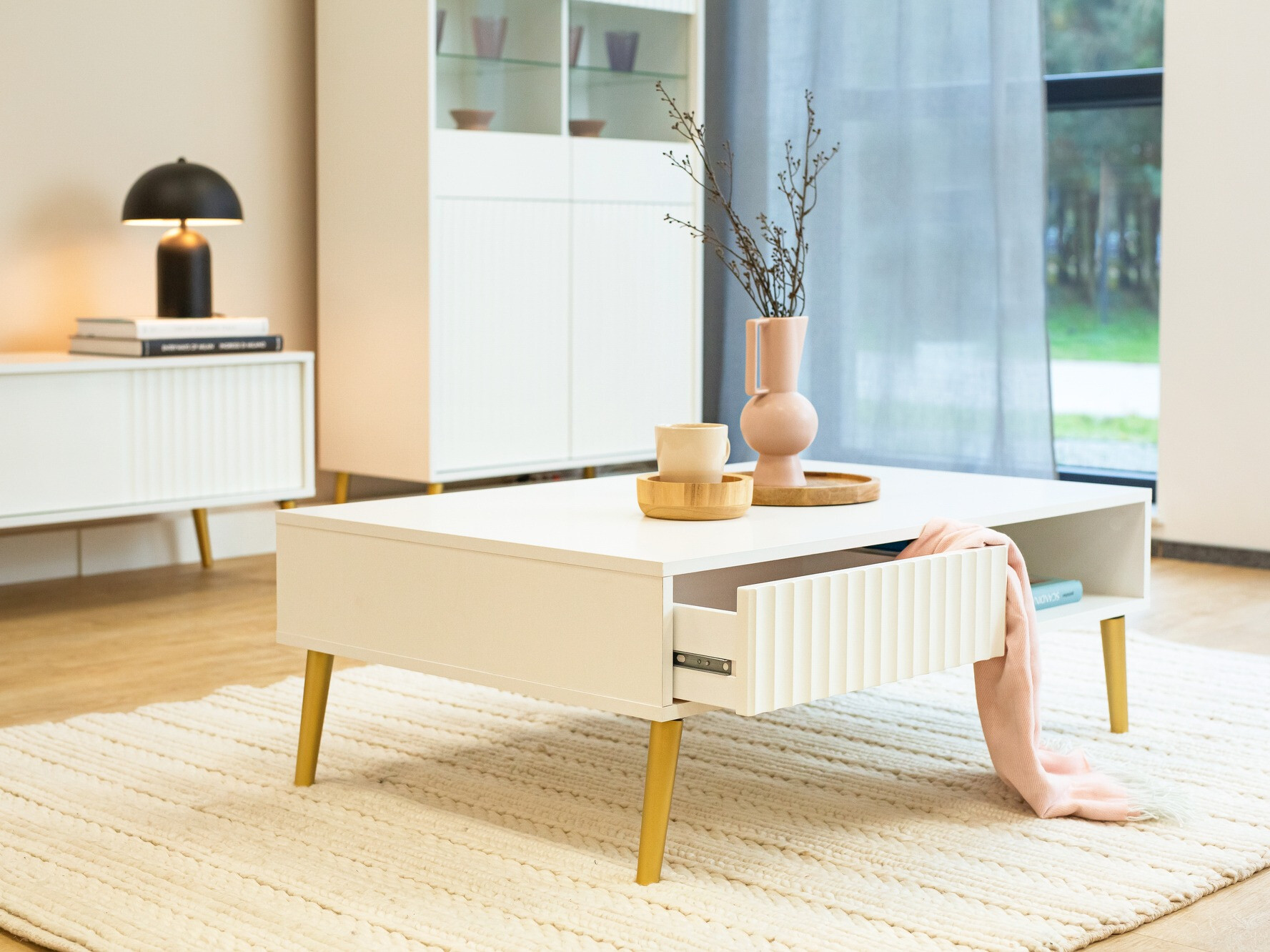 Dohányzóasztal Cirferi 103 (Fehér + Aranysárga)