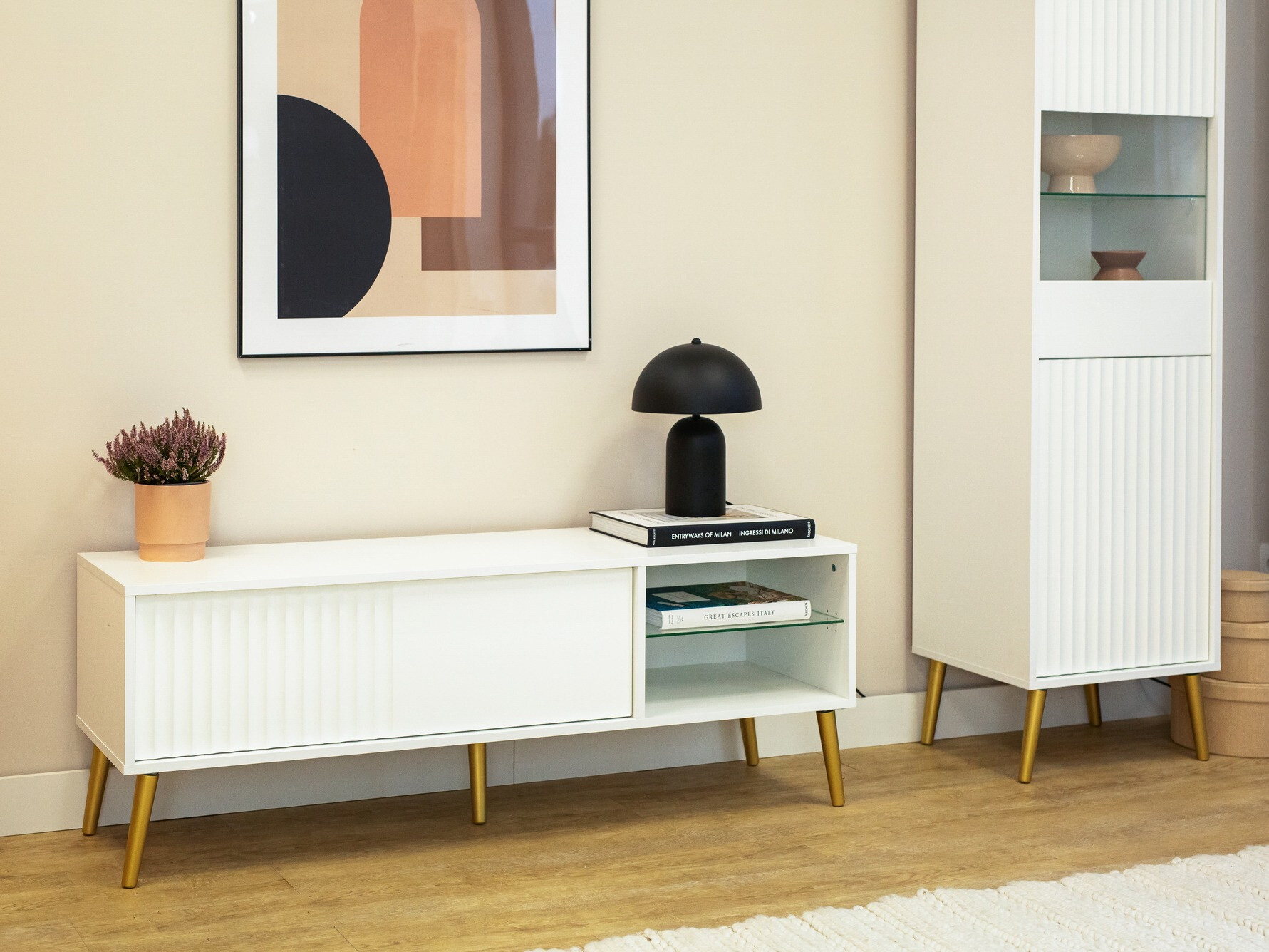 TV-állvány Cirferi 104 (Fehér + Aranysárga)