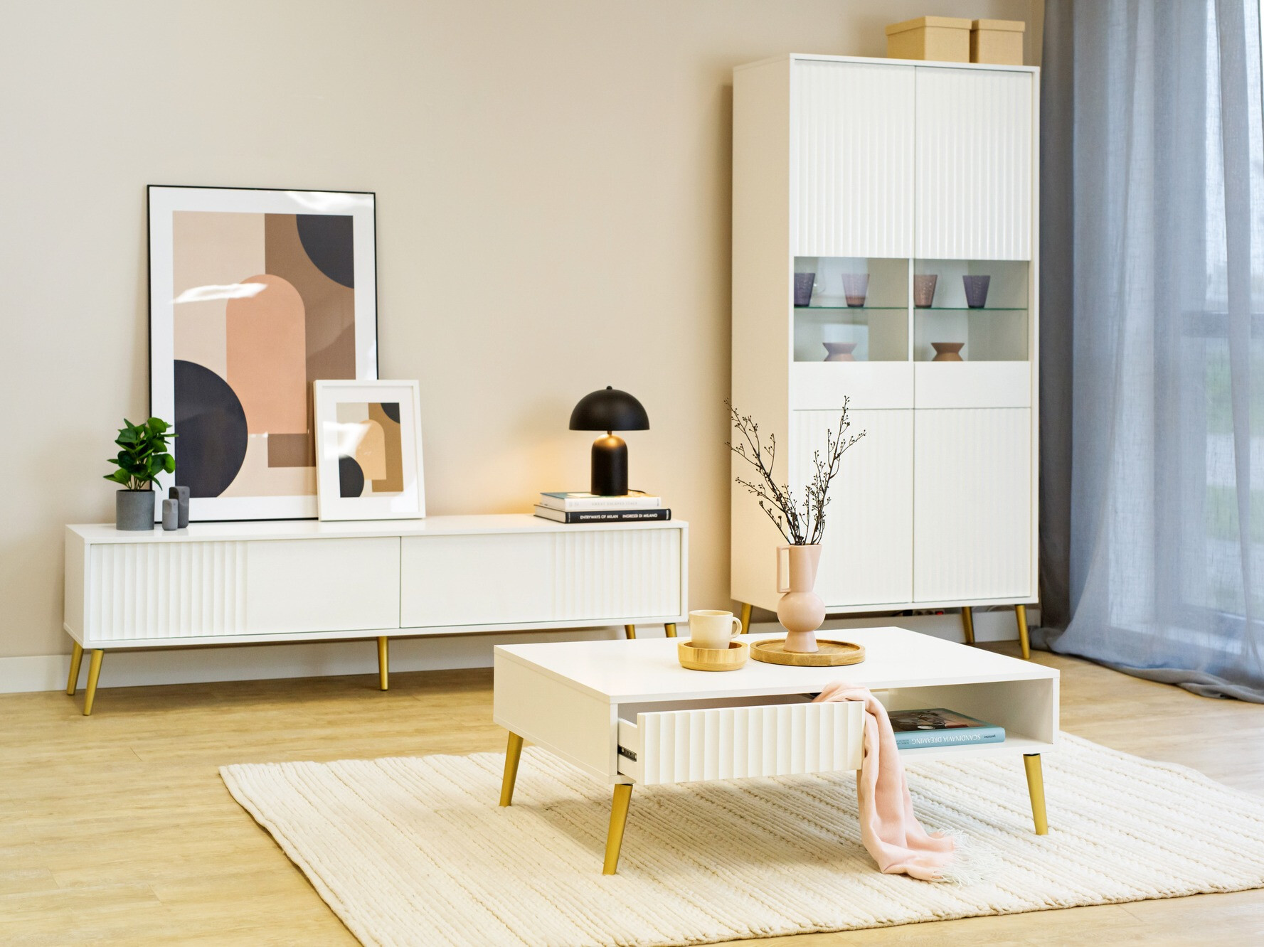 TV-állvány Cirferi 105 (Fehér + Aranysárga)