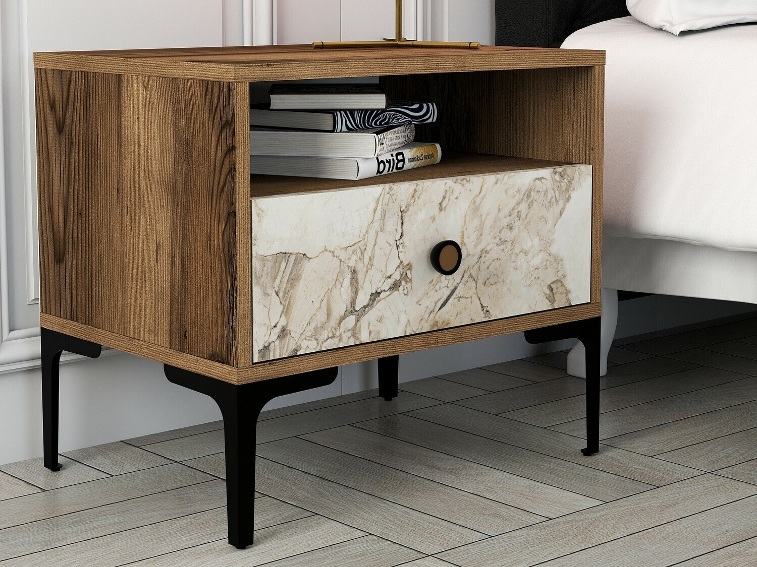 Éjjeliszekrény Kailua 1516 (Dió + Fehér márvány)