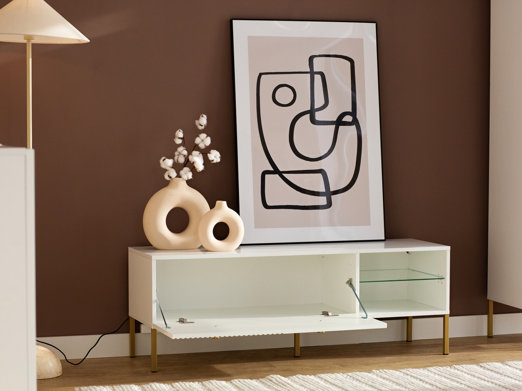 TV-állvány Etliva 104 (Fehér + Aranysárga)