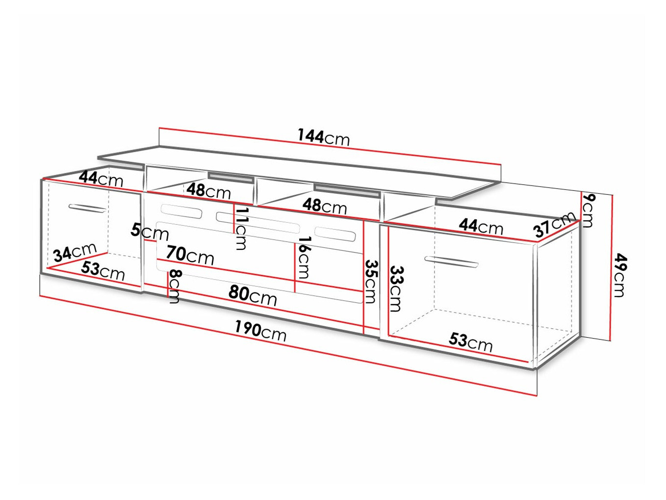 TV-állvány Charlotte 155 (Fehér + Fényes fehér)