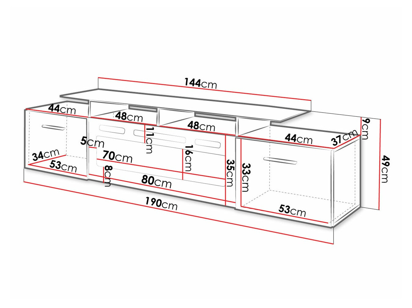 TV-állvány Numerus (Fekete + Fényes fekete)