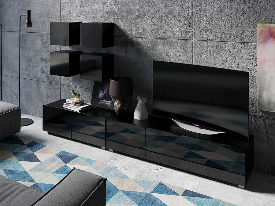 Fali szekrény Tivdalu 124 (Fekete + Fényes fekete)