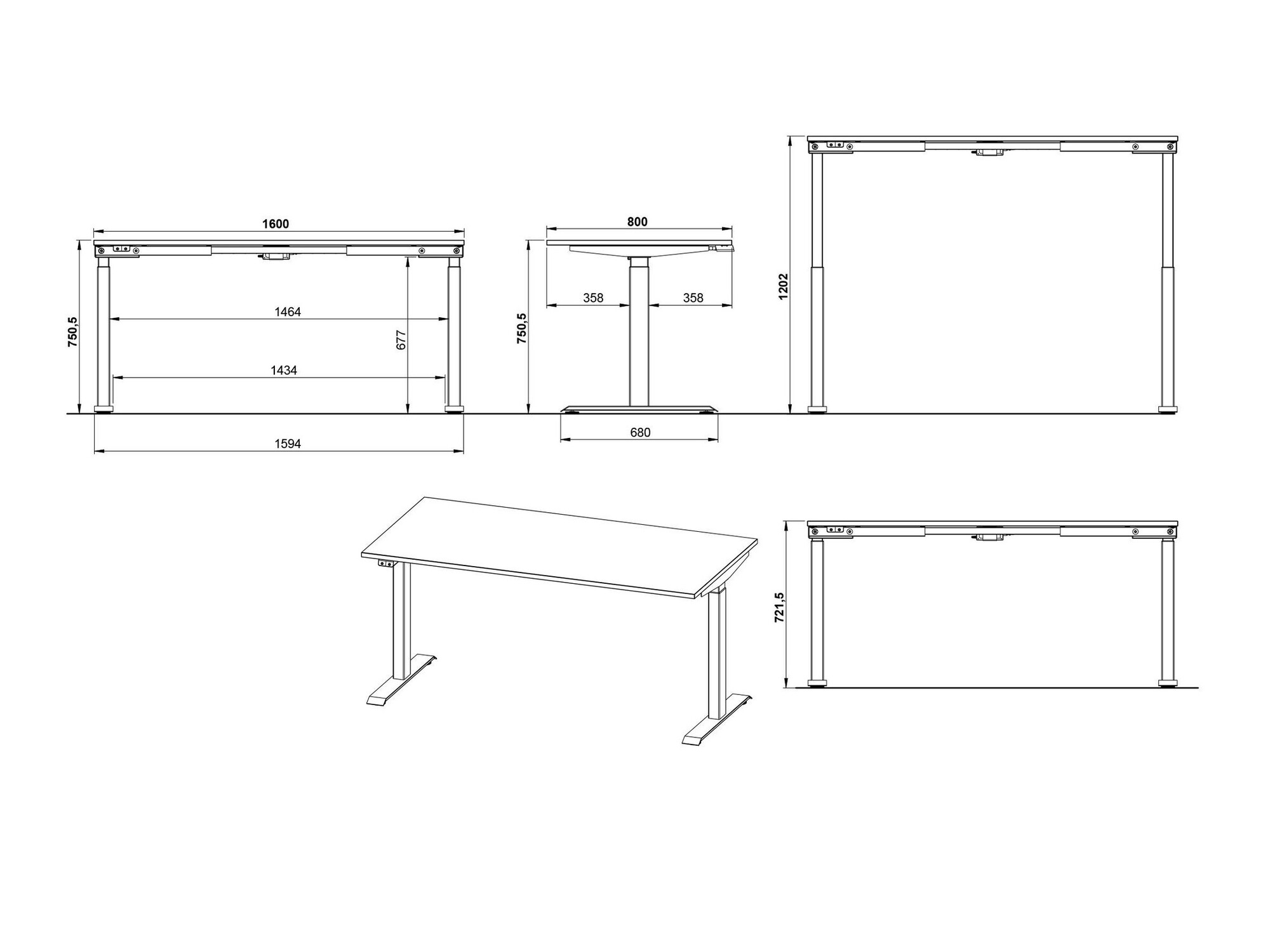 Állítható magasságú íróasztal Sacramento 416 (Navarra tölgy + Fehér)